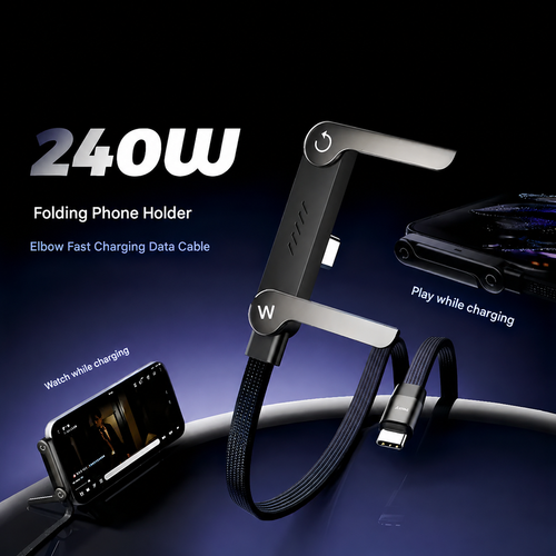 ⚡Official Authorized | MFi-Certified Cables🔥 2-in-1 Invisible Holder Charger Cable - 240W Fast Charging Cord with Built-In Phone Stand